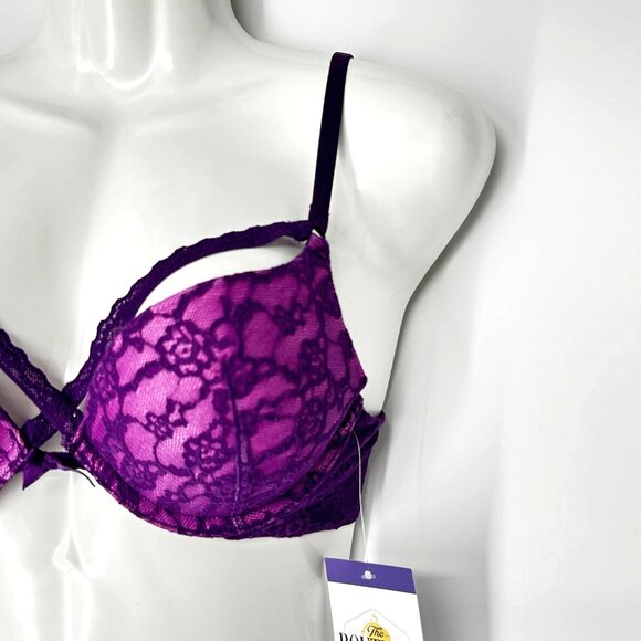 Victoria's Secret 32B Push Up Bra Purple Lace Strappy Front Adjustable Straps - Picture 4 of 12
